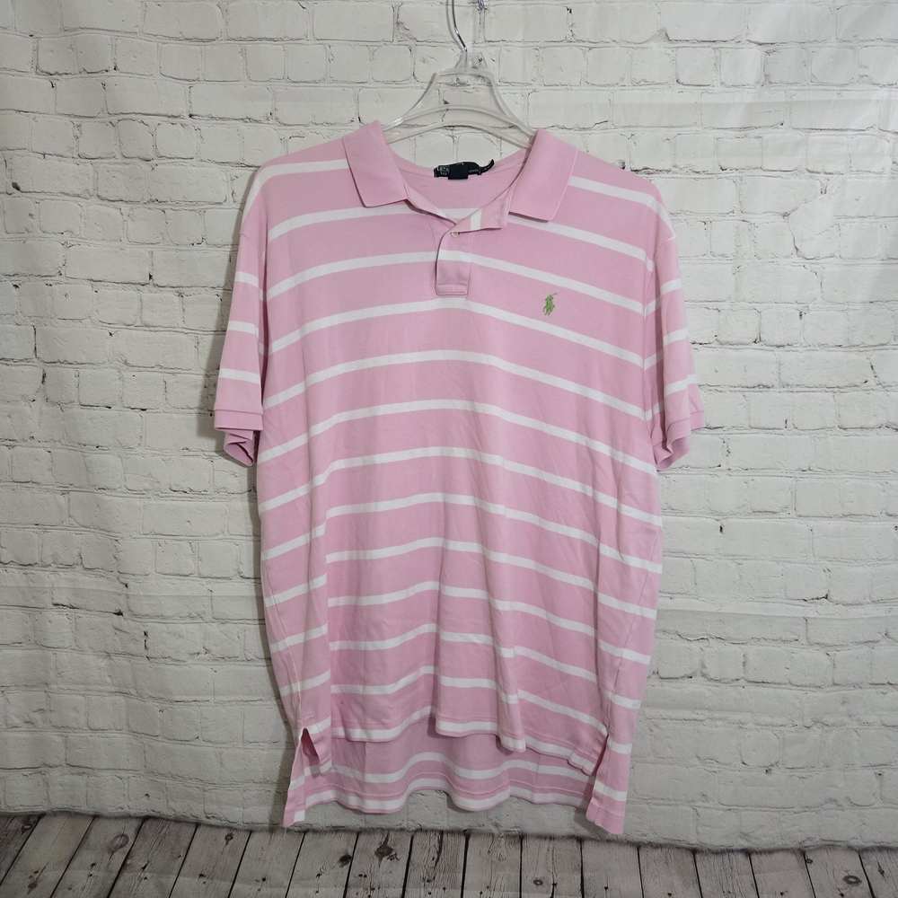 Ralph lauren pulo Mens Y2k Pink Strip Two‎ Button Polo Green Pony Sz Xxl Peeppy